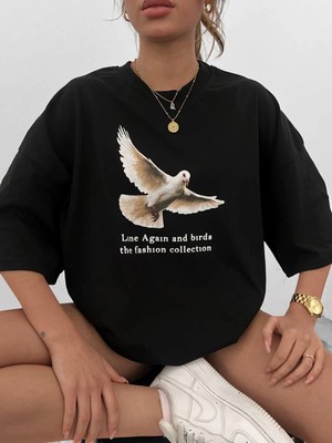 Çamaşır Kenti Bisiklet Yaka Baskılı Oversize T-Shirt - Siyah Midas Wear