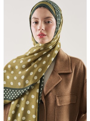 Fresh Puantiye Desen Rami Şal Zeytin Yeşili