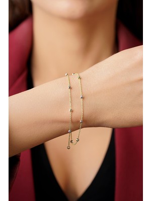 Fiyonk Kuyumculuk 14 Ayar Altın Çift Sıra Asimetrik Dorika Toplu Bileklik