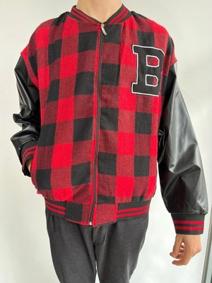 Çamaşır Kenti Pötikare Desen Nakışlı Kolej Ceket - Kırmızı Midas Wear