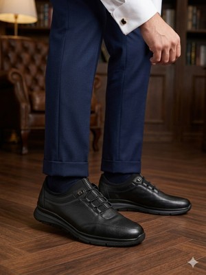 Gamze 316 Siyah Hakiki Deri Günlük Erkek Ayakkabı