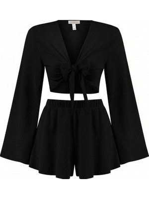 Aquella Dokulu Desenli Crop  Top - Şort Takım