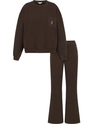 Jaya %100 Pamuklu Eşofman Takımı / Kahverengi