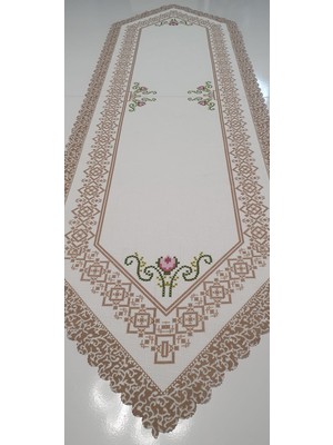 Wenessi Lale Renkli Baskılı Kumaş Ranner Örtüsü Kahverengi