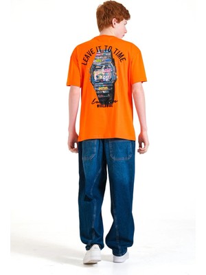 Queen Kids 8229 Erkek Çocuk Süprem Saat Baskılı T-Shırt Oranj