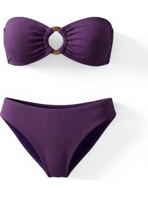 Aquella Halka Toka Aksesuarlı Dokulu Mor Bikini