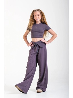 Queen Kids  Kız Çocuk Beli Taşlı Yıkamalı Takım Antrasit