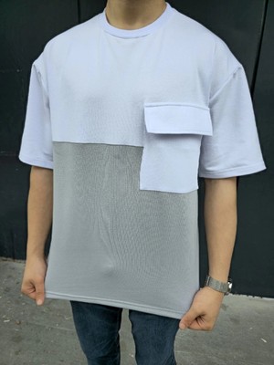 Çamaşır Kenti Torba Cep Detaylı Parçalı T-Shirt - Gri Midas Wear
