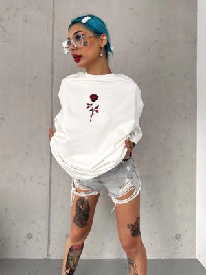 Çamaşır Kenti Bisiklet Yaka Baskılı Oversize T-Shirt - Beyaz Midas Wear