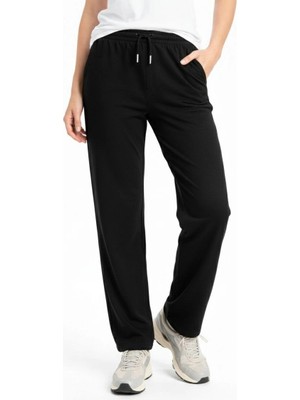 Çamaşır Kenti Kadın Düz Paça Beli Lastikli Eşofman Altı Pantolon - Siyah Midas Wear