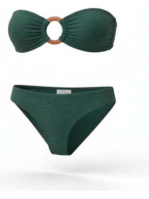 Aquella Toka Aksesuarlı Dokulu Koyu Yeşil Bikini Takım