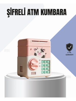 Pembe Elektronik Şifreli Otomatik Para Çeken Atm Kumbarası Midastech