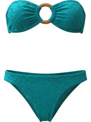 Aquella Toka Aksesuarlı Dokulu Mavi Bikini Takım