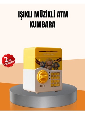 Atm Tasarımlı Sarı Işıklı Sesli Elektronik Kumbara Midastech