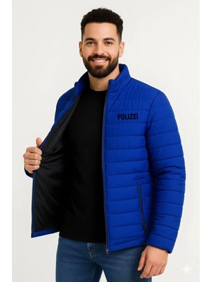 Çamaşır Kenti Erkek Mikro Su Itici Kapitone Baskılı Astarlı Fermuarlı Bomber Mont - Saks Mavisi Midas Wear