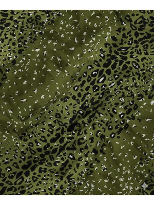 Podyum Baskı Yeşil Leopar Desenli Dökümlü Şalvarlık Eteklik Elbiselikdabıl Kumaş 100X140CM