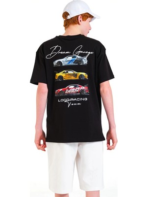 Queen Kids 8233 Süprem Araba Baskılı T-Shırt  Siyah