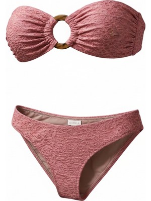 Aquella Toka Aksesuarlı Dokulu Pembe Bikini Takım