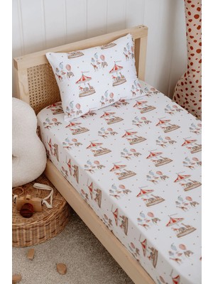 Tek Kişilik, Çocuk Lastikli Çarşaf Takımı, %100 Pamuk Saten - Atlı Karınca