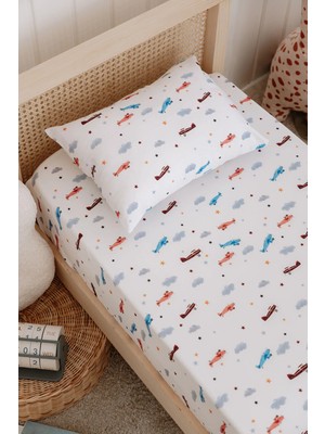 Tek Kişilik, Çocuk Lastikli Çarşaf Takımı, %100 Pamuk Saten - Uçaklar