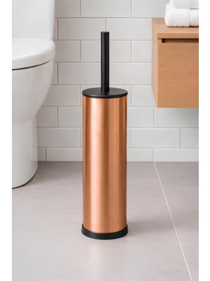 Sas Haus Metal Tuvalet Fırçası - Modern Banyo Klozet Fırça Takımı - Kapaklı Tasarım Titan Bakır 7000