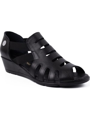 Mammamia D26YS-2855 Kadın Hakiki Deri Dolgu Taban Comfort Sandalet Siyah