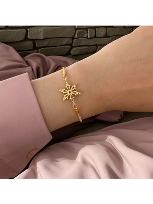 C&On Design ❄️altın Renk Kar Tanesi Figürlü Ayarlanabilir Zarif Bileklik