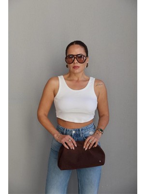 Purple By Banu Beyaz Fitilli Crop