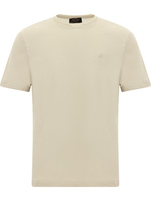 Abdullah Kiğılı Bisiklet Yaka Regular Fit Nakışlı Keten T-Shirt