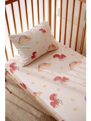 Tek Kişilik, Çocuk Lastikli Çarşaf Takımı, %100 Pamuk Saten - Unicorn