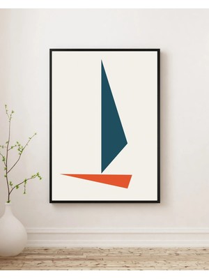 Rosaart Modern Soyut Geometrik Tablo, Ahşap Çerçeveli Poster Tablo – Yelken Duvar Dekoru -Dijital Baskı