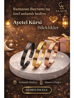 Alsem Ayetel Kürsi Yazılı Çelik Bileklik Gold Rose Siyah | Manevi Değerli Ramazan Bayramı Hediyesi