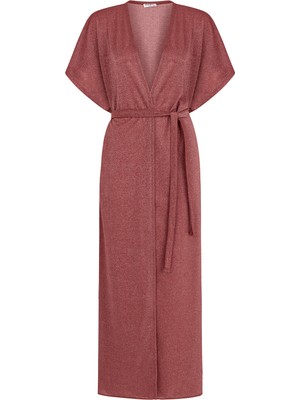 Aquella Yandan Bağlamalı Simli Bordo Kruvaze Uzun Elbise