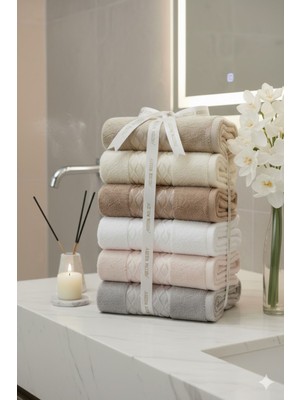 Özdilek Elissa Havlu 6 Adet - Krem Pembe Taş Gri Bej Beya