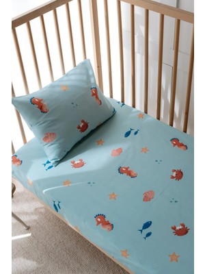 Tek Kişilik, Çocuk Lastikli Çarşaf Takımı, %100 Pamuk Saten - Happy Ocean