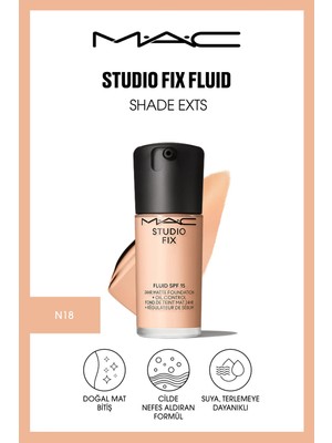 Mac 24 Saate Kadar Kalıcı Mat Fondöten - Studio Fix Fluid SPF15 - N18