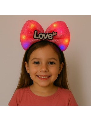 LED Işıklı Love Yazılı Fuşya Fiyonk Taç – Kız Çocuk Parti Tacı (4887) Midastech