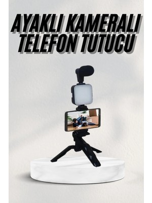 Telefon Tutucu LED Işıklı Kumandalı Mikrofon Telefon Vlog Video Kayıt Midastech