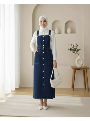 Moda Morfo Boydan Düğmeli Çift Cepli Kot Salopet   -Laci