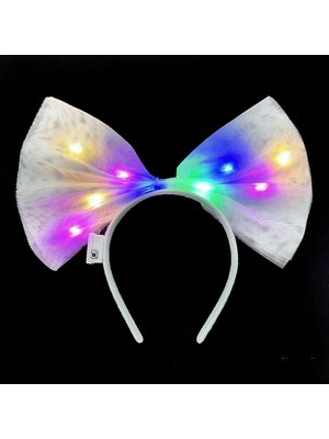 Rengarenk LED Işıklı Fiyonk Şekilli Tül Parti Tacı Beyaz Renk 25X25 cm (4887) Midastech