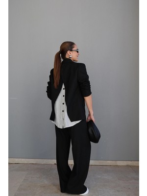 Purple By Banu Siyah Sırt Detay Blazer Pantolon Takım