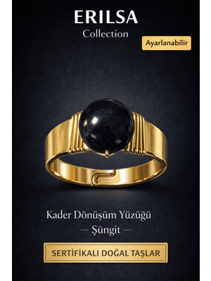 Tesbih Atölyesi Sertifikalı Şungit Doğal Taş Yüzük – Kader Dönüşüm Enerji Ayarlanabilir