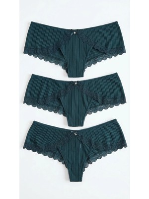 Zi 3 Adet 1 Paket Lacivert Çizgi Dantelli Taş Detaylı Hipster Külot