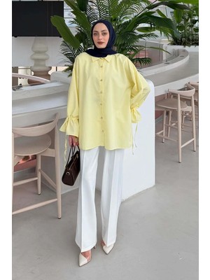 Lamelif Kol Tünel Ip Detaylı Gömlek Sarı