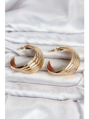 316L Çelik Gold Renk Yarım Halka Model Kadın Küpe Midastech