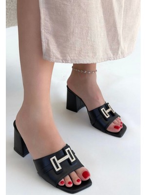 TeknoKapsül Erew Siyah Cilt Topuklu Terlik