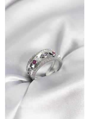 Gümüş Renk Zirkon Taşlı Vintage Kadın Yüzük Midastech