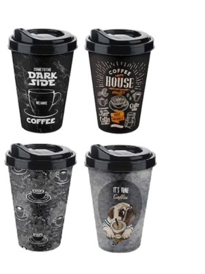 4 Adet Kahve Bardağı - Kapaklı Desenli 400ML Midastech