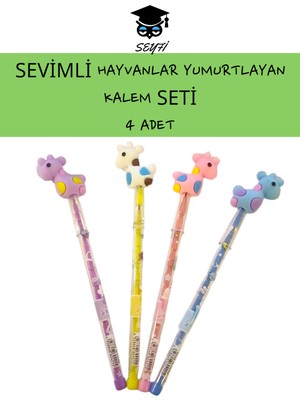 Seyfi Kırtasiye Yumurtlayan Kalem Seti Sevimli Hayvanlar 4 Adet
