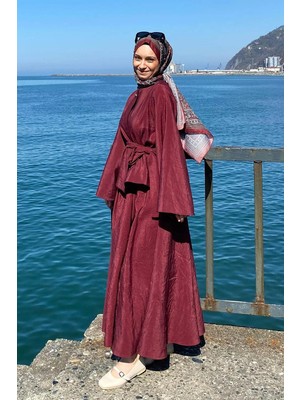 Lamelif Bağcıklı Etek-Bluz Ikili Takım Bordo